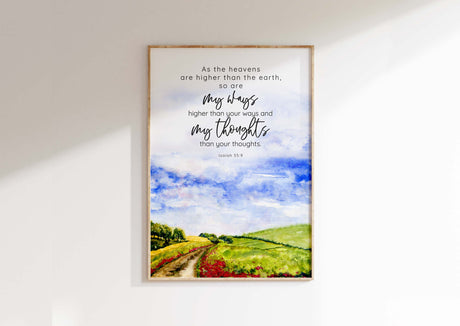 As the Heavens Christian Wall Art Print Isaiah 55 9 Scripture Poster, Landscape scene with profound scripture quote