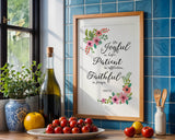 Romans 12:12 – Be joyful in hope Christian wall art with vibrant floral design and uplifting scripture.