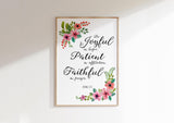 Be Joyful In Hope Christian Wall Art Print, Romans 12 Bible Verse, Pink floral Bible verse print, Encouraging prayer decor
