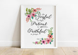Be Joyful In Hope Christian Wall Art Print, Romans 12 Bible Verse, Pink floral Bible verse print, Encouraging prayer decor