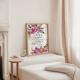 John 3:16 - Christian scripture wall art featuring for God so loved the world text surrounded by soft pink florals.