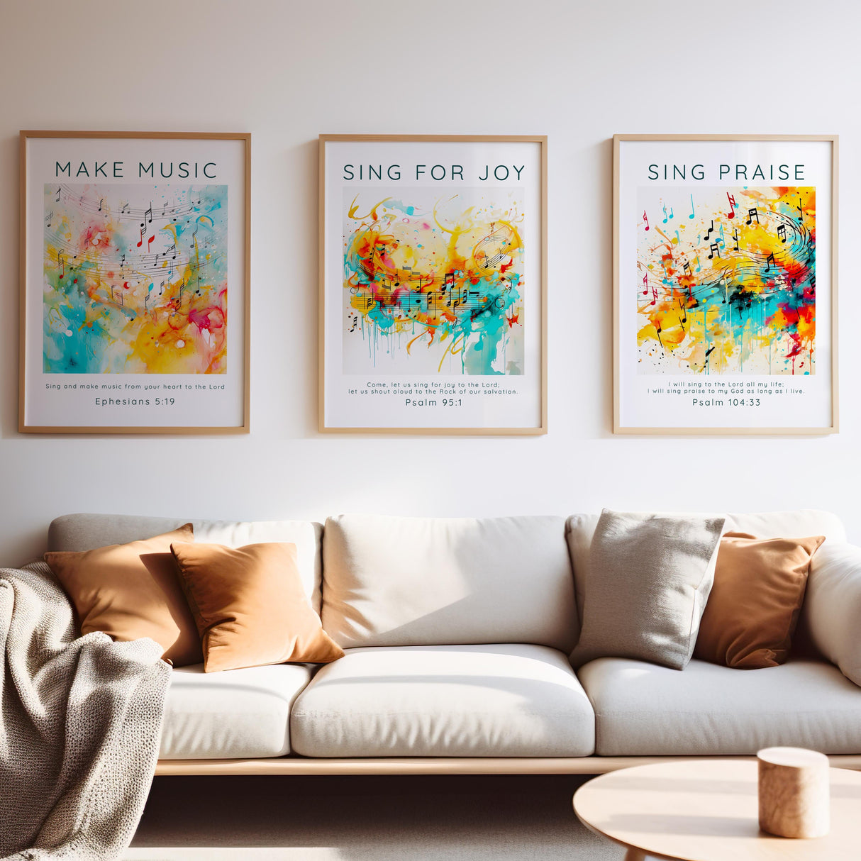 Psalm 104:33 – Inspirational Bible verse print with abstract melody design.