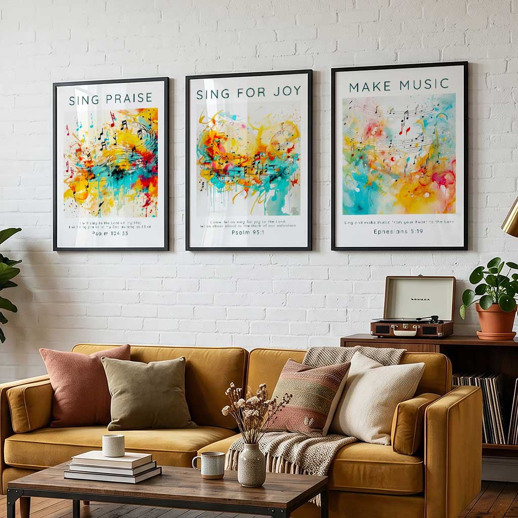 Ephesians 5:19 – Faith wall art featuring musical notes and vibrant tones.