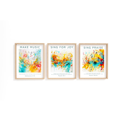 Psalm 95:1 – Christian music-themed wall art with scripture and notes.