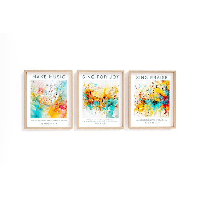 Psalm 95:1 – Christian music-themed wall art with scripture and notes.