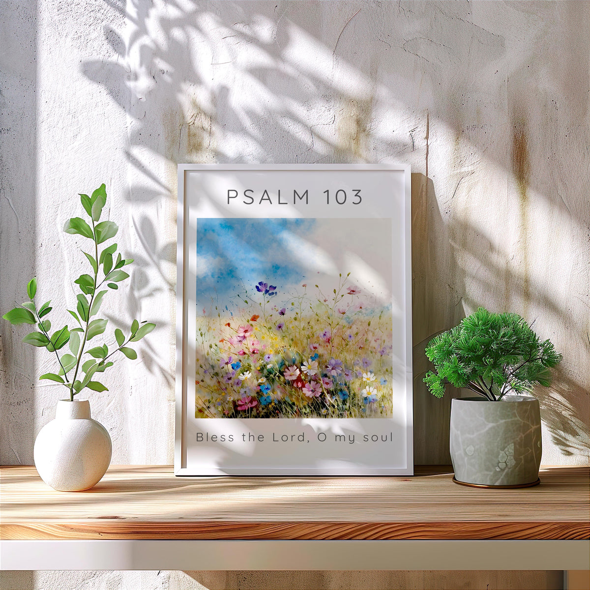 Psalm 103:1 – Christian home decor with floral Bible verse.