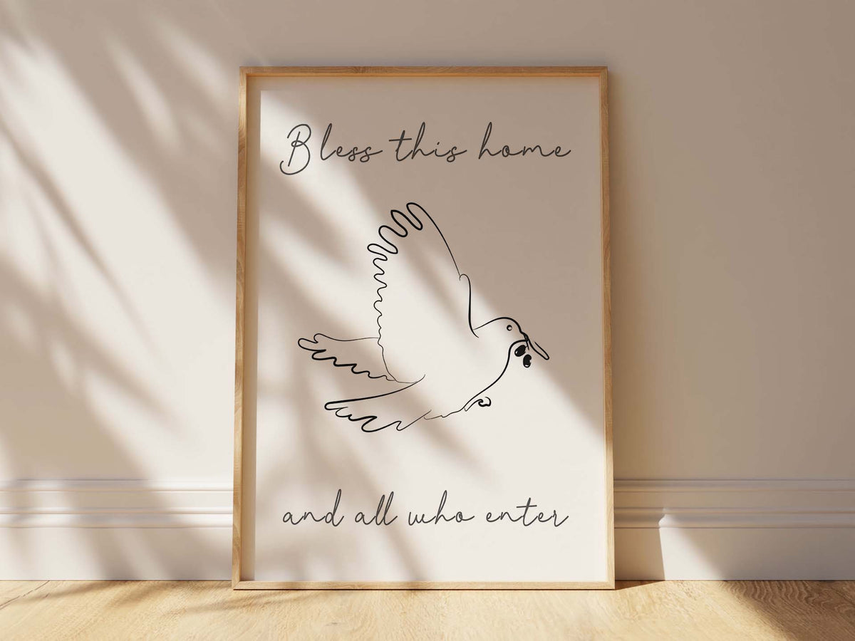 Bless this home plaque with dove, Dove symbolism in Christianity, Christian home blessings artwork, House blessing wall art