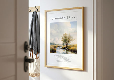 Jeremiah 17:7-8 – Nature-inspired Scripture print with warm tones.