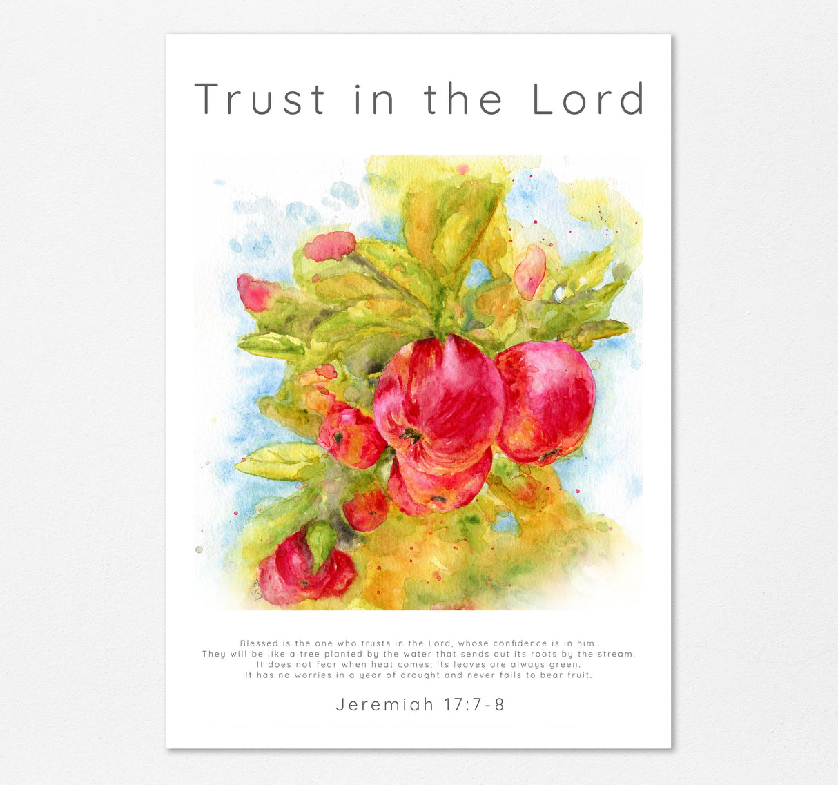 Bible verse print for living room, Christian gift idea for loved ones, Watercolour apple tree wall decor, fruit scripture