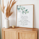 Proverbs 3:5–6 – Christian wall art with green leaf botanical design and Bible verse about trusting the Lord and God’s guidance.