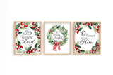Christmas Carol Wreath Print Set – Christian Christmas wall art set of three with festive wreaths and classic carol lyrics.