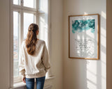 Do Not Be Anxious Philippians 4:6 Bible verse wall art print with turquoise abstract border.