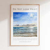 2 Corinthians 4:17 - Bible verse print featuring sunny Dorset beach scene and eternal glory scripture text.