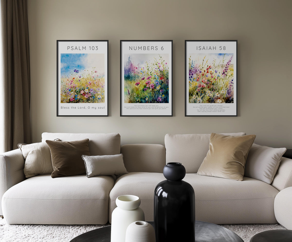 Psalm 103:1 – Bless the Lord O my soul scripture print with meadow flowers.