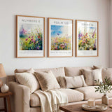 Flower Garden Christian Home Print Set, Modern Art Christian Shops, Wildflower meadow Bible verse art trio triptych