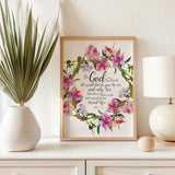John 3:16 - Bible verse print featuring soft pink flowers surrounding gospel scripture on cream background.