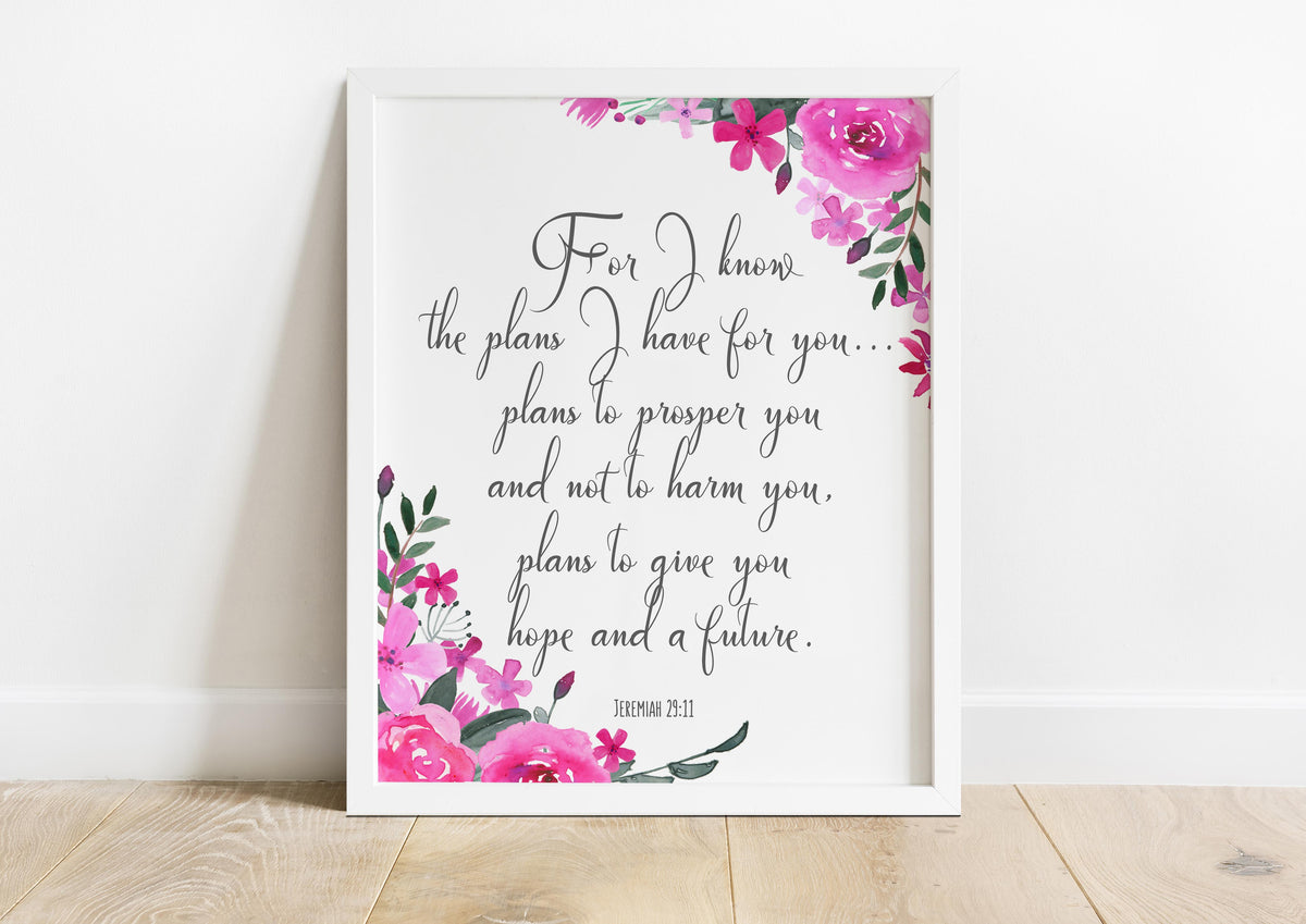 Elegant scripture print for home interiors, Beautifully designed Bible verse art in UK style, Jeremiah 29:11 print