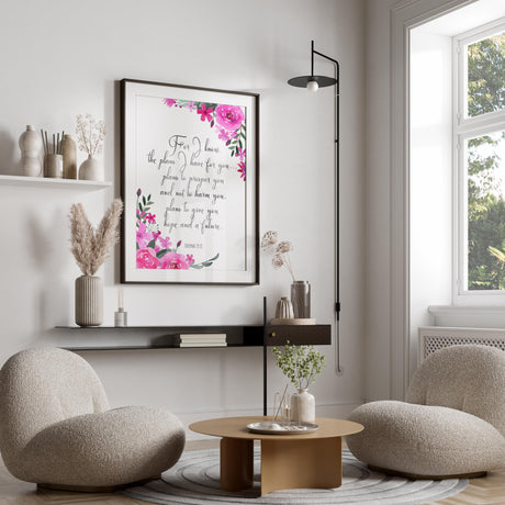 Exquisite botanical design Bible verse print, Inspirational wall decor, Thoughtfully designed Jeremiah 29:11 artwork