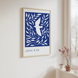 John 8:36 - Inspirational Christian wall art showing bird silhouette with scripture about spiritual freedom and faith.