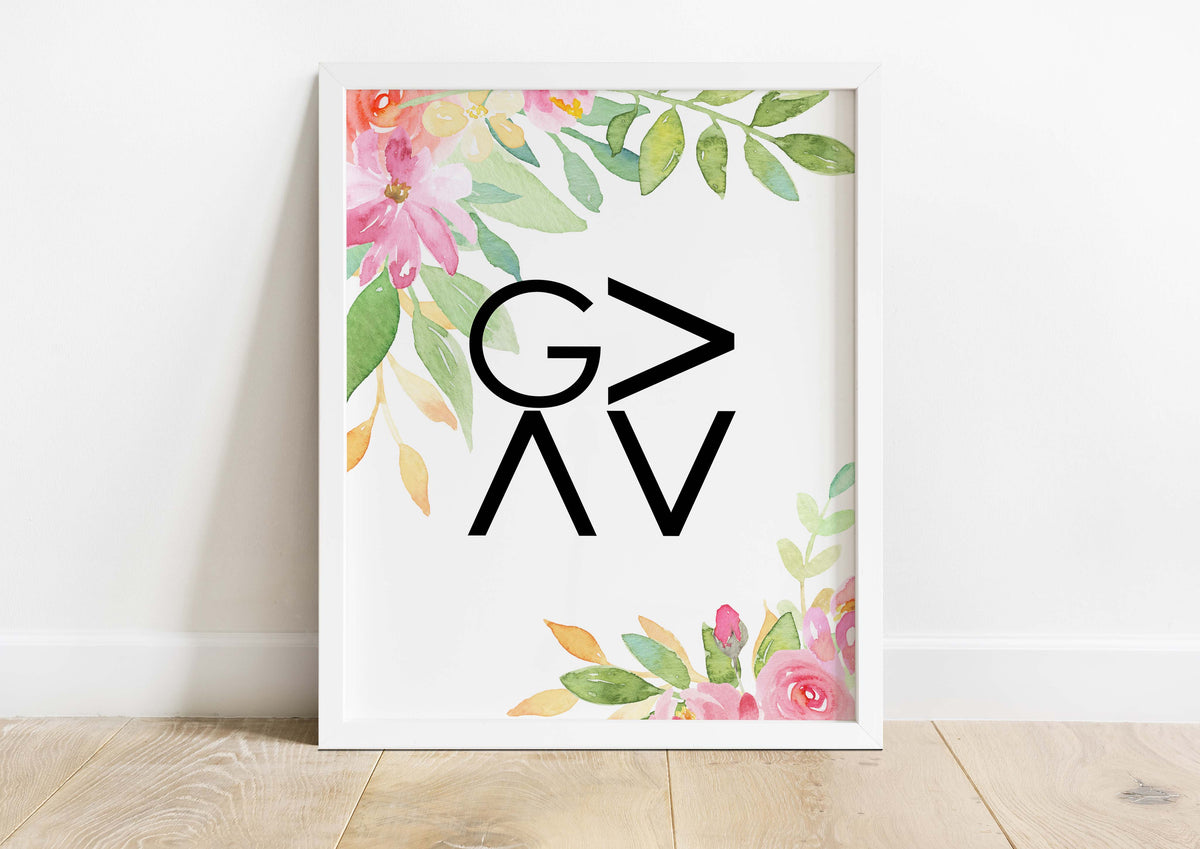Inspirational wall art, Encouraging faith affirmation with botanical design, Christian saying surrounded by intricate florals