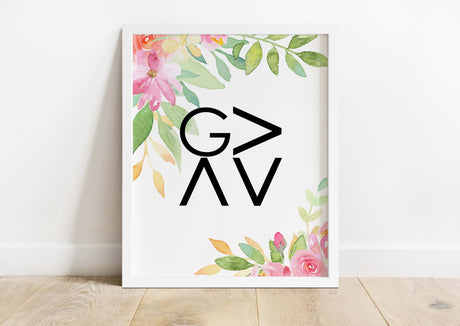 Inspirational wall art, Encouraging faith affirmation with botanical design, Christian saying surrounded by intricate florals