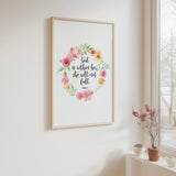 Psalm 46:5 – Bible verse wall art featuring delicate flowers and scripture about strength and steadfast faith.