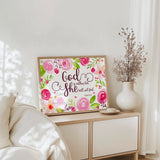 Psalm 46:5 – Bible verse wall art featuring floral illustration and empowering scripture about strength and faith.