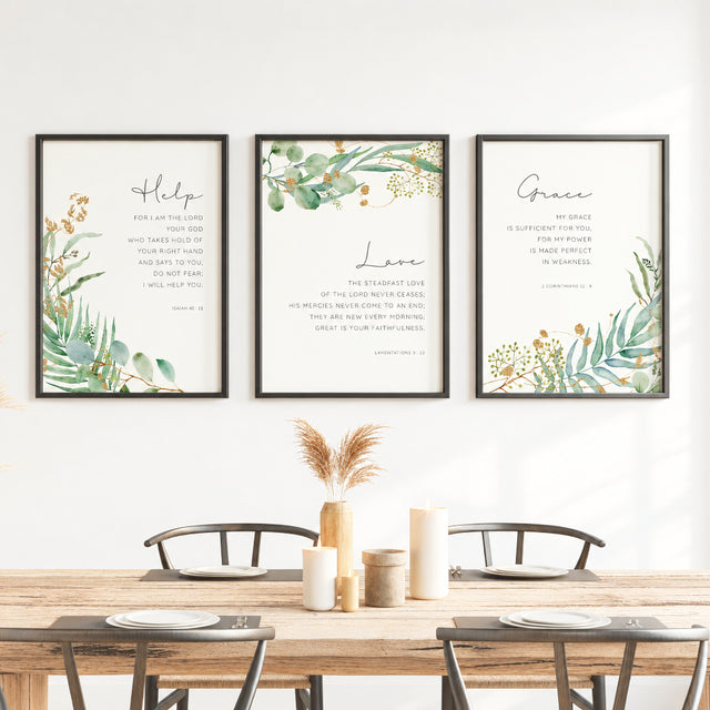 Isaiah 41:13 - Promises of God Christian wall art with watercolour botanical design, Bible verse print reminding do not fear faith decor.