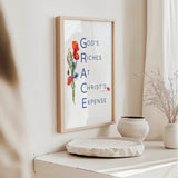 GRACE - Christian faith wall art print with colourful wildflowers and elegant typography celebrating God’s Riches At Christ’s Expense.