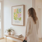 Matthew 6:30 - Grass of the field Christian wall art print with Matisse style floral design and comforting Bible verse decor.