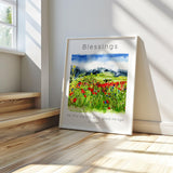 Psalm 103:5 – Christian wall art print with wildflower meadow illustration and Bible verse celebrating God’s goodness and provision.