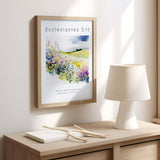 Ecclesiastes 3:11 – Scripture wall art with colourful flower meadow and Bible verse celebrating God’s beautiful design.