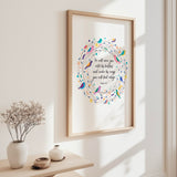 Psalm 91:4 – Bible verse wall art featuring birds, feathers and floral wreath with scripture about God’s protection.