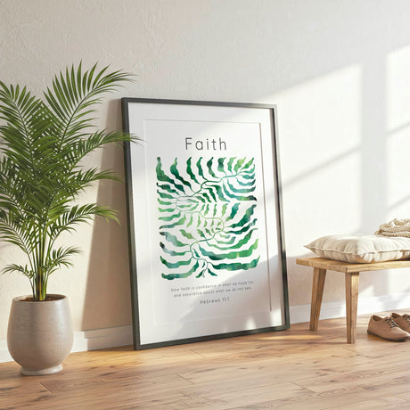 Hebrews 11:1 - Christianity wall art with winding leaf pattern symbolising trust through life's uncertain paths.