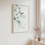 Romans 12:12 – Be joyful in hope Christian wall art print with botanical leaf design.