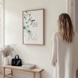 Romans 12:12 – Christian botanical wall art print encouraging faith and patience.