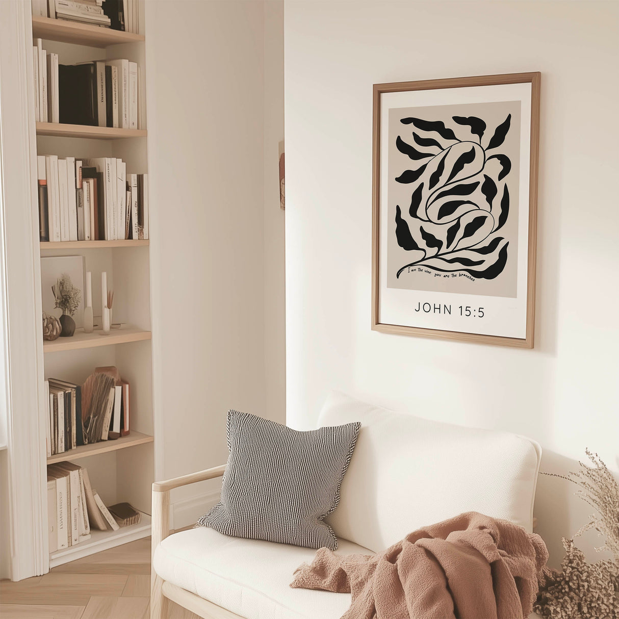 John 15:5 - I am the vine Christian Bible verse wall art with elegant vine design symbolising faith and connection.