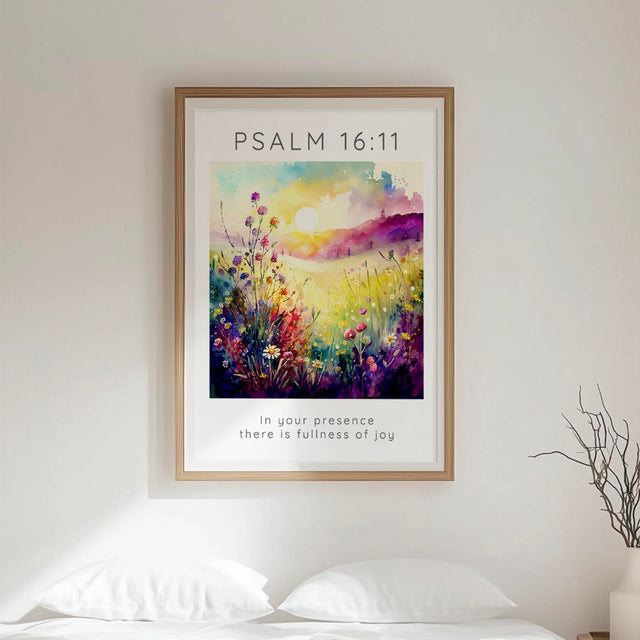 ‘In Your Presence There Is Fullness Of Joy’ – Uplifting scripture art celebrating joy in God’s presence.