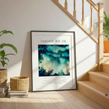 Isaiah 40:26 - Starry sky print with layered dark blues, soft clouds and twinkling star details.