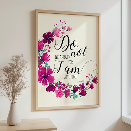 Isaiah 43:5 – Christian scripture wall art with floral botanical design and verse offering courage and comfort.