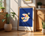 Elegant bird-themed wall art with the quote "Every good and perfect gift comes from above" on a blue backdrop.