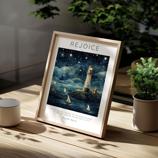Psalm 96:11 - Let the heavens rejoice print with calm ocean and boats.