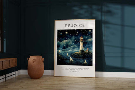 Tranquil Nautical Nursery Wall Art, Inspirational Bathroom Bible Verse Print, Psalm 96:11 Seascape Artwork for Bathrooms