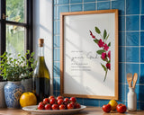 Matthew 22:37 - Love the Lord your God Christian Bible verse wall art with bold red floral watercolour, inspirational decor.