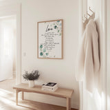 Christian scripture print featuring Love Is Patient Love Is Kind passage.