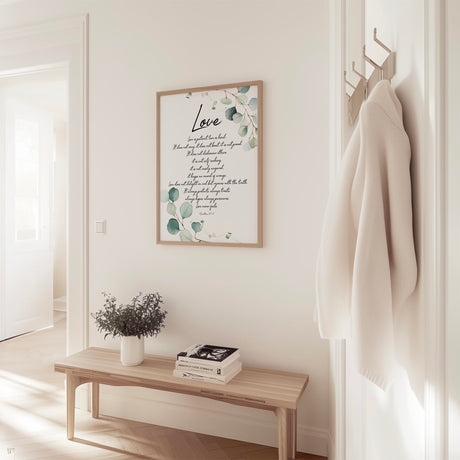 Christian scripture print featuring Love Is Patient Love Is Kind passage.