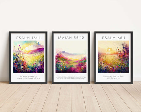 Bible Verse peace and joy inspired wall prints, Joyful living room Christian scripture prints, Bible verse triptych
