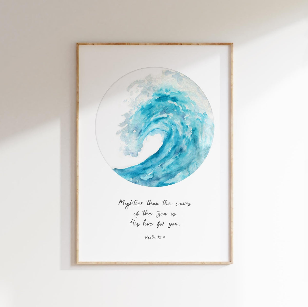 Encouraging Psalm 93:4 Art, Turquoise Sea of His Love Print, Psalm 93:4 UK Wall Decor, Scriptural Waves of Strength Print