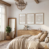 Romans 12:12 – Christian scripture wall art triptych with neutral tones and botanical design encouraging faith and resilience.