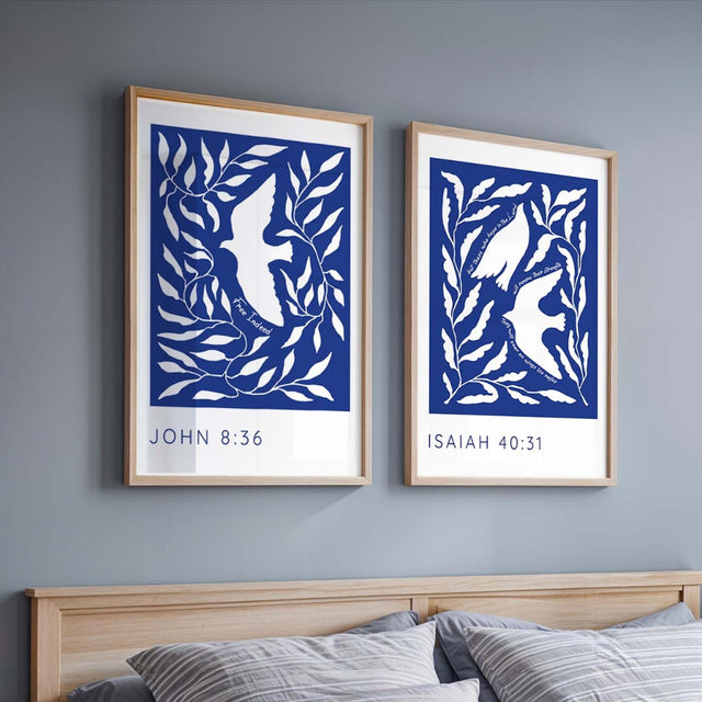 Isaiah 40:31 – White bird on blue scripture artwork.